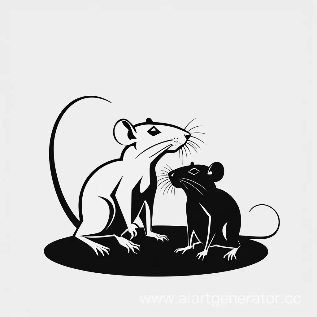две крысы, одна крыса черная, другая крыса белая в стиле логотипа
