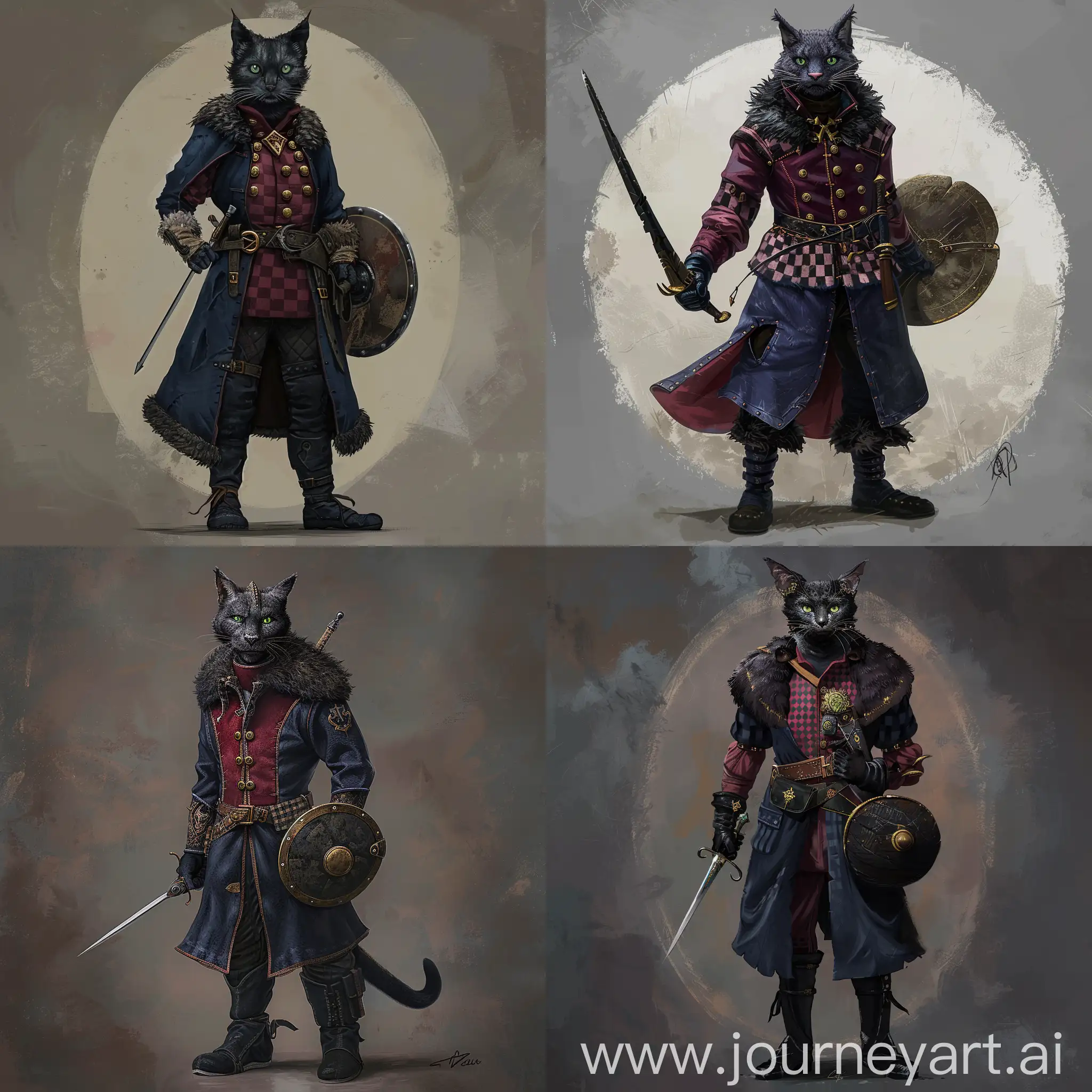 Tabaxi-Rogue-in-Crimson-Shirt-and-Dark-Blue-Coat-with-Rapier-and-Shield