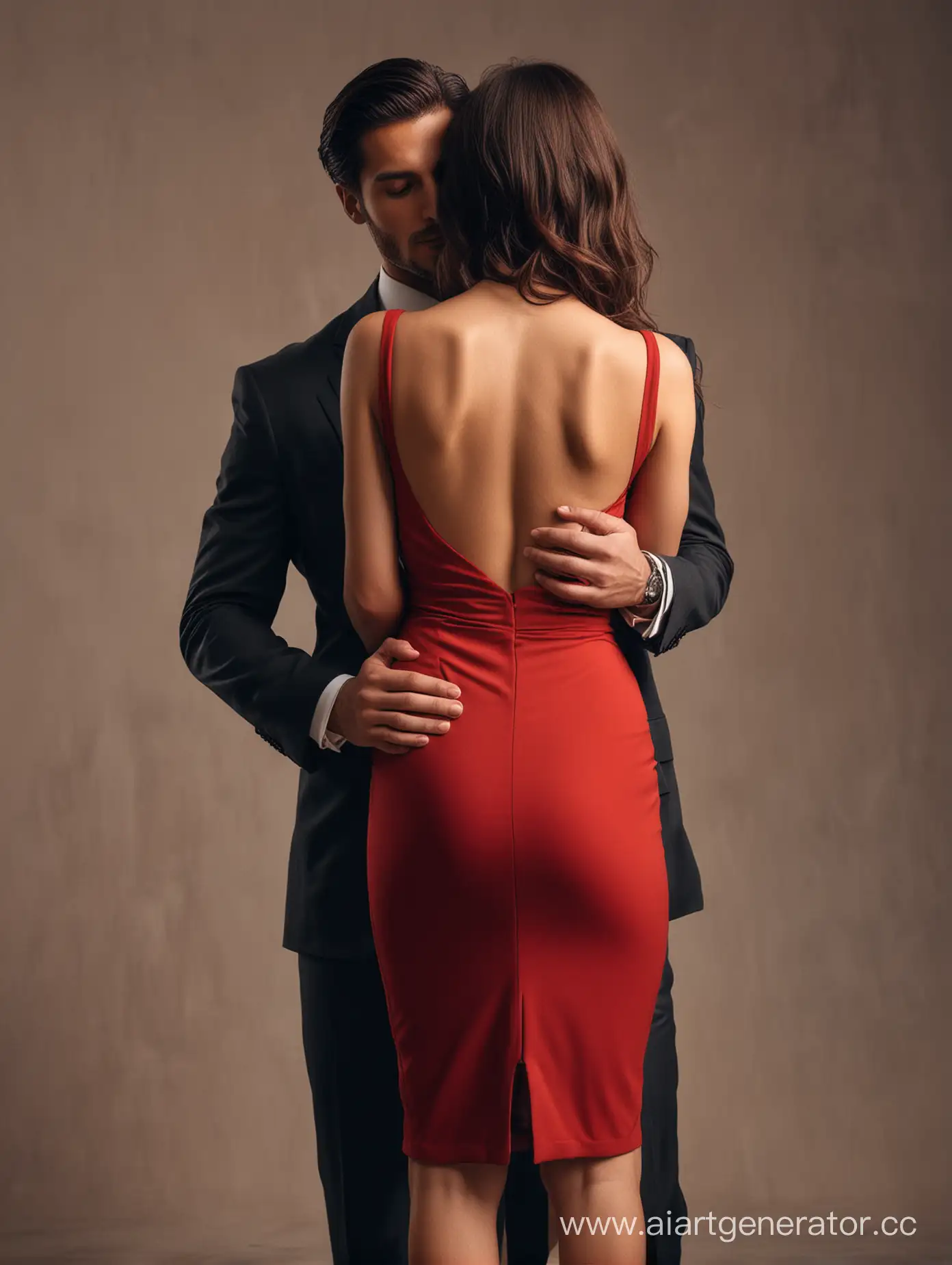 Mysterious-Embrace-Italian-Man-and-RedDressed-Woman-in-Intriguing-Style