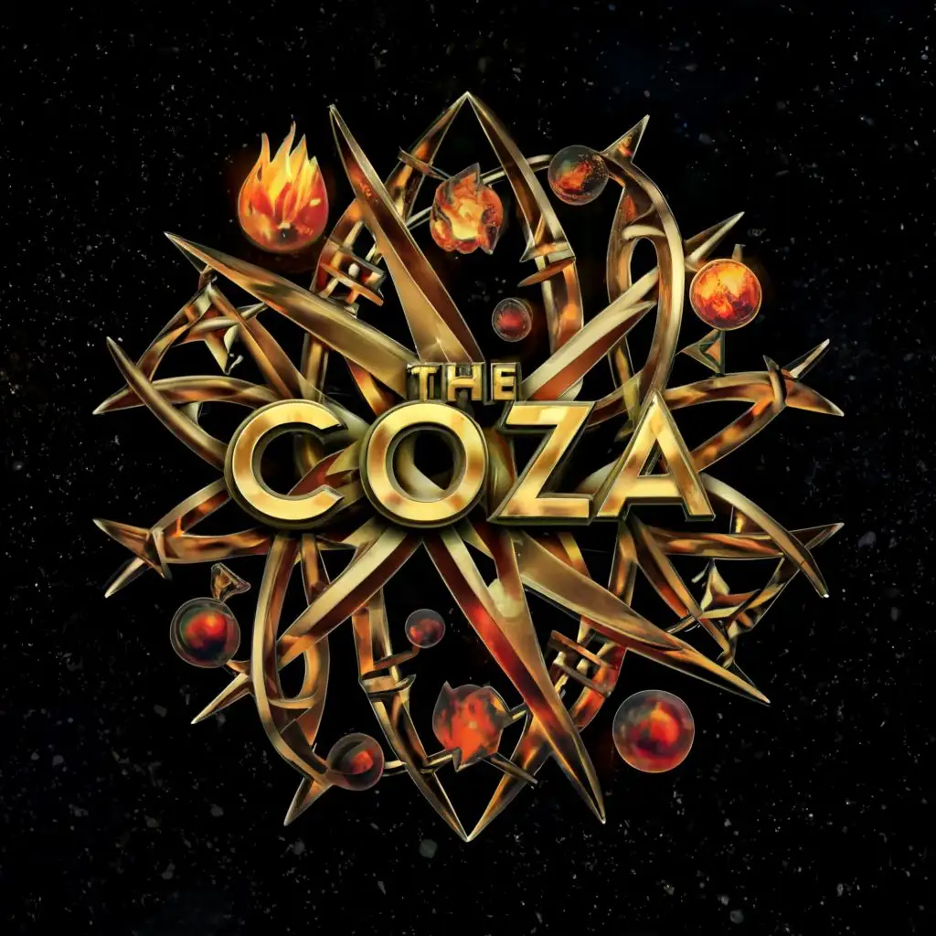 a logo design,with the text "The Coza", main symbol:Galaxy, Fire, Storm, Big Gold Belt, Crumrine, Champion,complex,be used in Entertainment industry,clear background