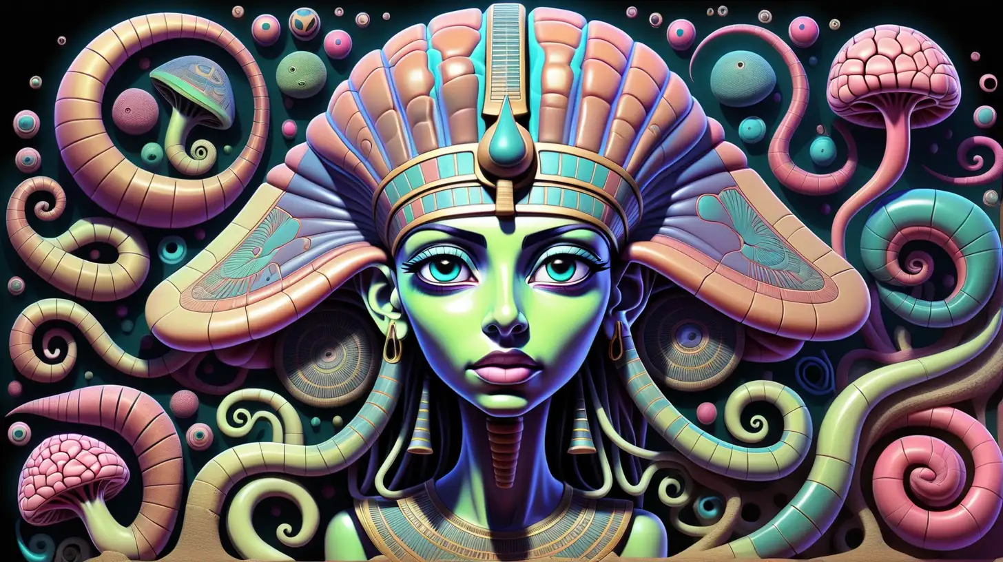 Vibrant Psychedelic Egyptian Brain Art