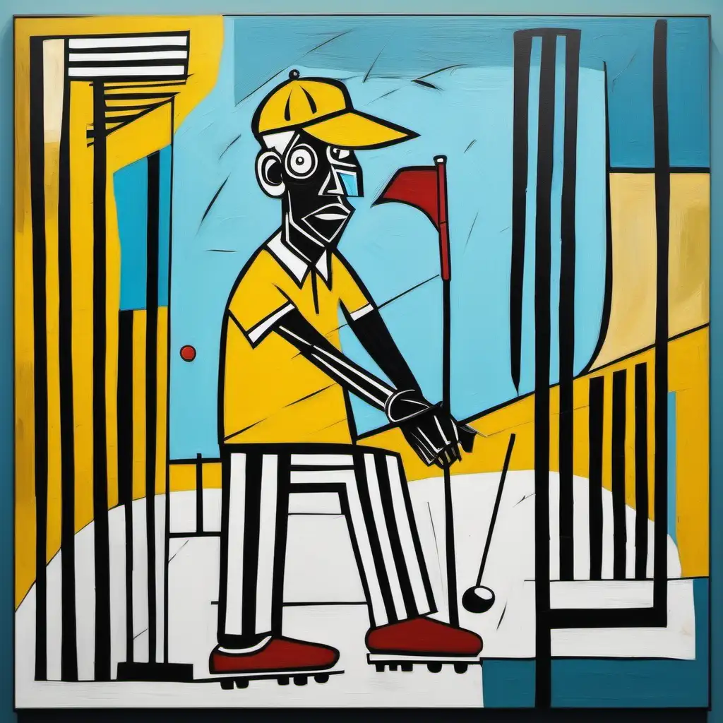 Peinture d'un golfeur  style art moderne inspiré de picasso et basquiat 