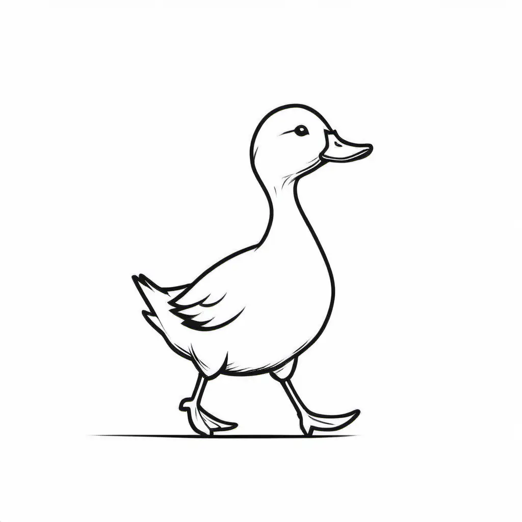  duck walking off, simple drawing, black and white , minimalistic