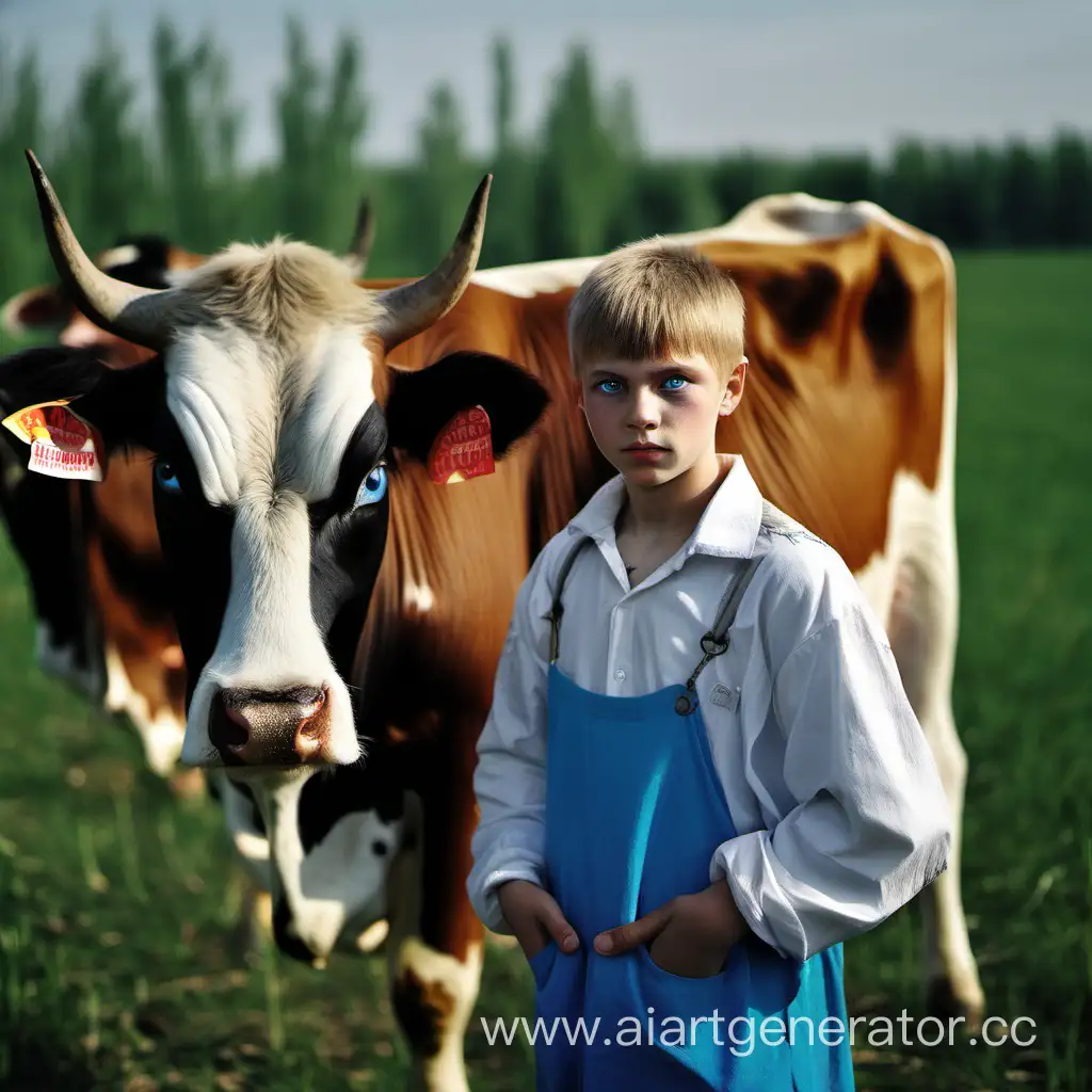 Yegor-Zobnin-19YearOld-with-Striking-Blue-Eyes-Standing-Proudly-with-a-Cow