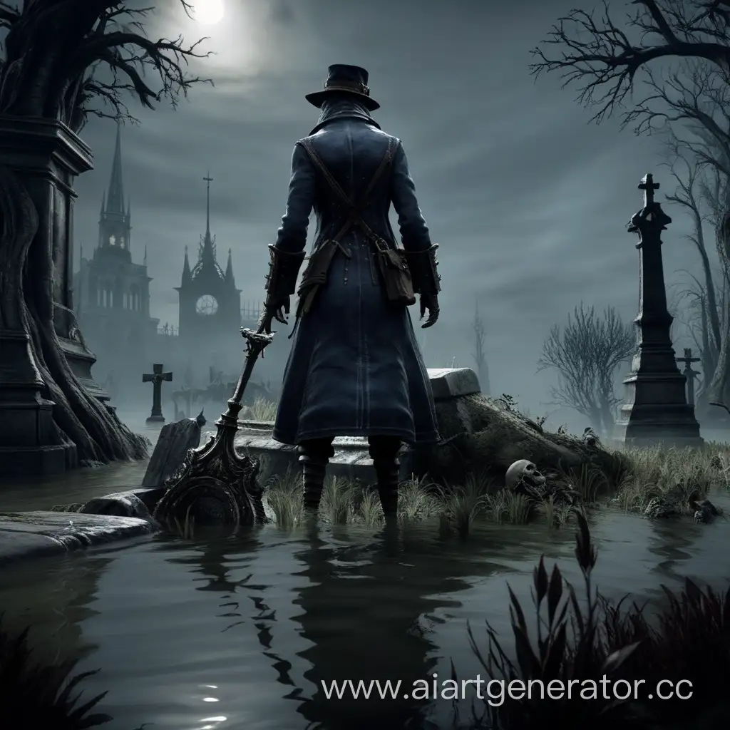 Grieving-Hunter-at-Swamp-Tomb-Emotional-Scene-from-Bloodborne