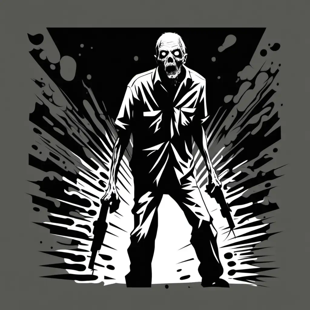 Minimalist Vector Art Zombie Walking in Black and White