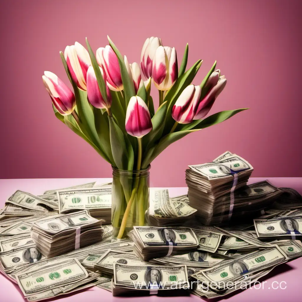 Vibrant-Tulips-Surrounding-a-Pile-of-Currency