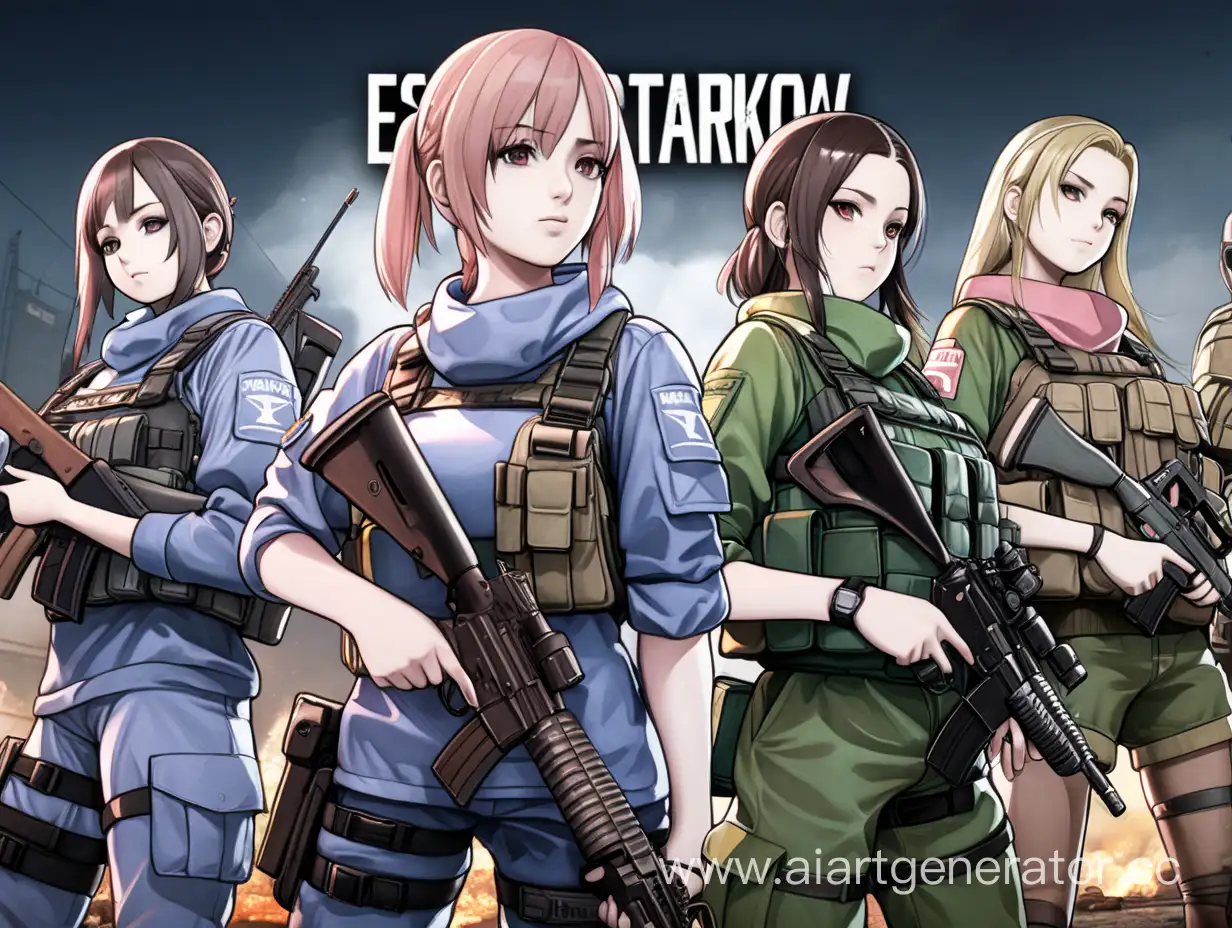 Кликбейтная обложка для видео на YouTube, с аниме девочками на тему игры escape from Tarkov