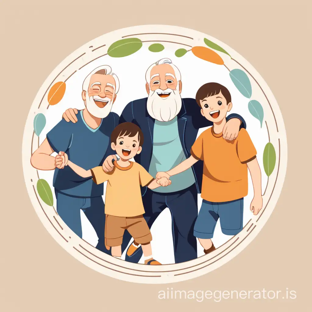 Cheerful father and 2 sons, the elder and the youngest, are inside a circle