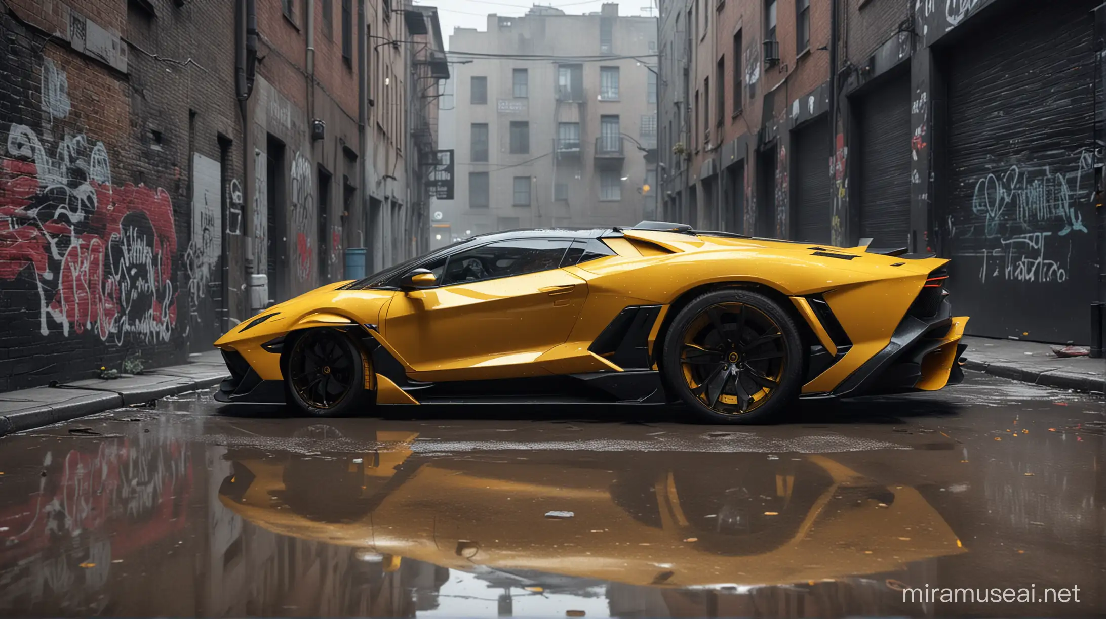 Sleek Black Lamborghini Sian Roadster on Cracked Asphalt Alleyway