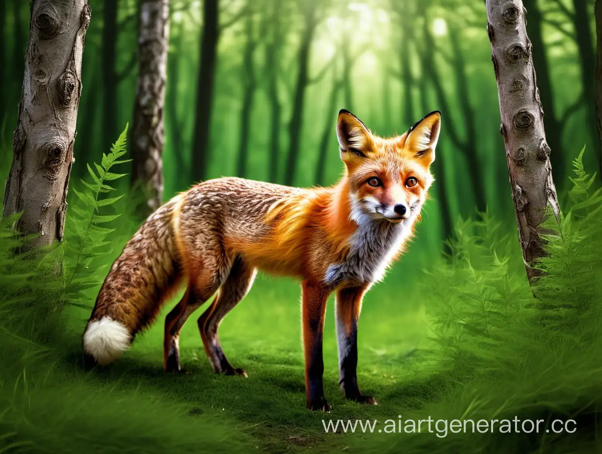 cunning fox in the green forest