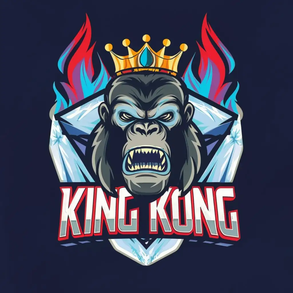 logo, Gorilla Fire Angry Ice Crown Royalty Blue eyes Rage Furious, with the text "King Kong", typography, be used in Medical Dental industry