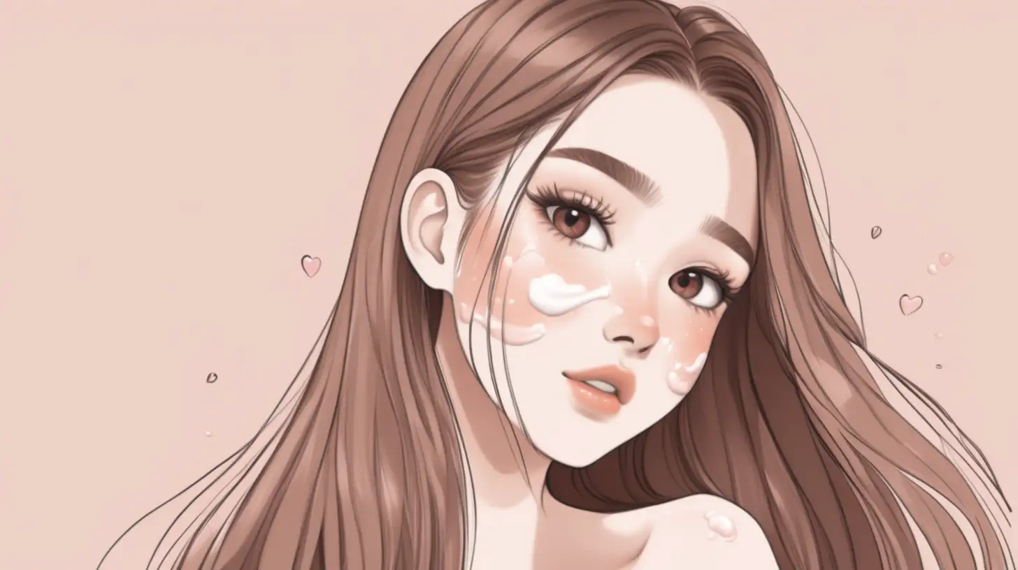 aesthetic cartoon girl who love skincare and have long hair photo for facebook cover photo. I want clean and minimalist. the girl photo must be small and plain background. the girl photo on side. 