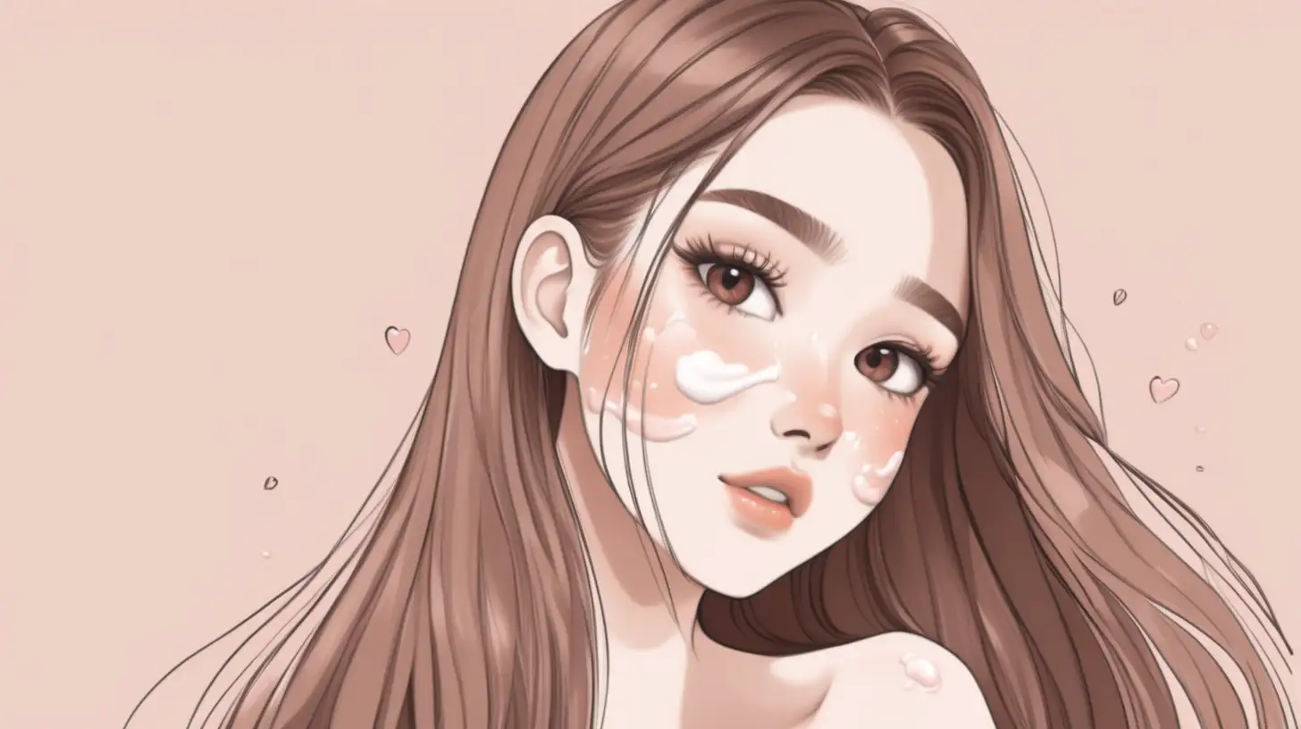 Minimalist Aesthetic Cartoon Girl with Long Hair Skincare Enthusiast