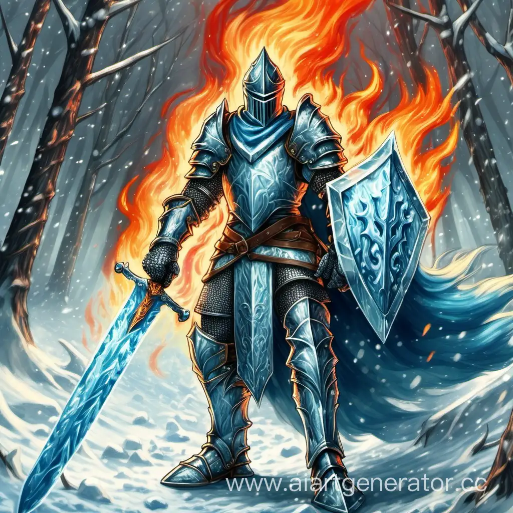 ледяной рыцарь с ледяным мечем и огненым 