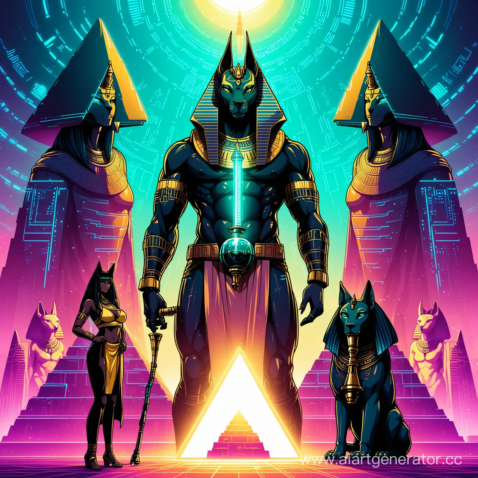 Cyberpunk-Anubis-Smoking-Hookah-by-Sphinx-Statue-and-Pyramid