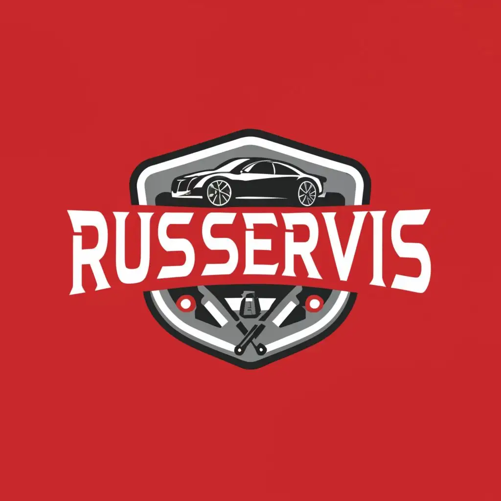 a logo design,with the text "Russervis", main symbol:car, oil change, 3D conditioner,complex,be used in Automotive industry,clear background