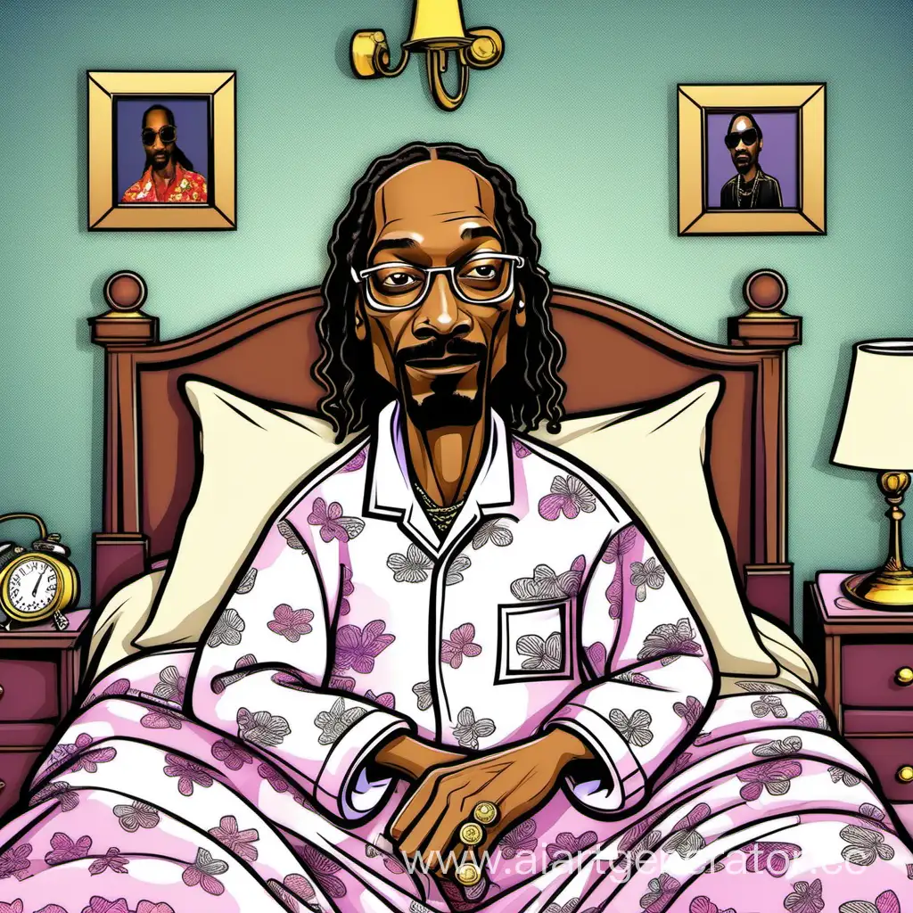 Cartoon rapper Snoop Dogg goes to bed dressed in pajamas