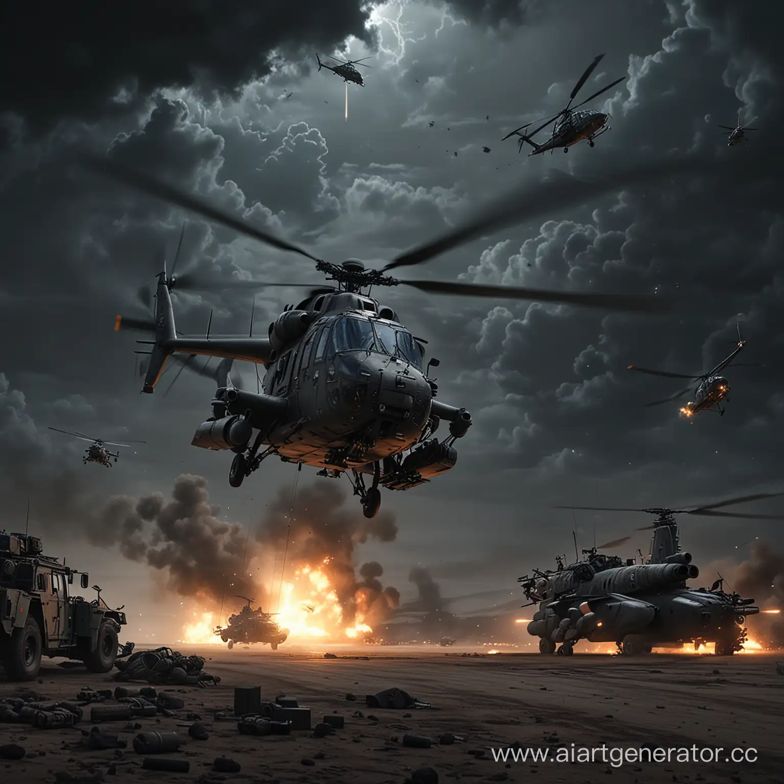 Nighttime-Military-Assault-with-Helicopters-and-Heavy-Weaponry