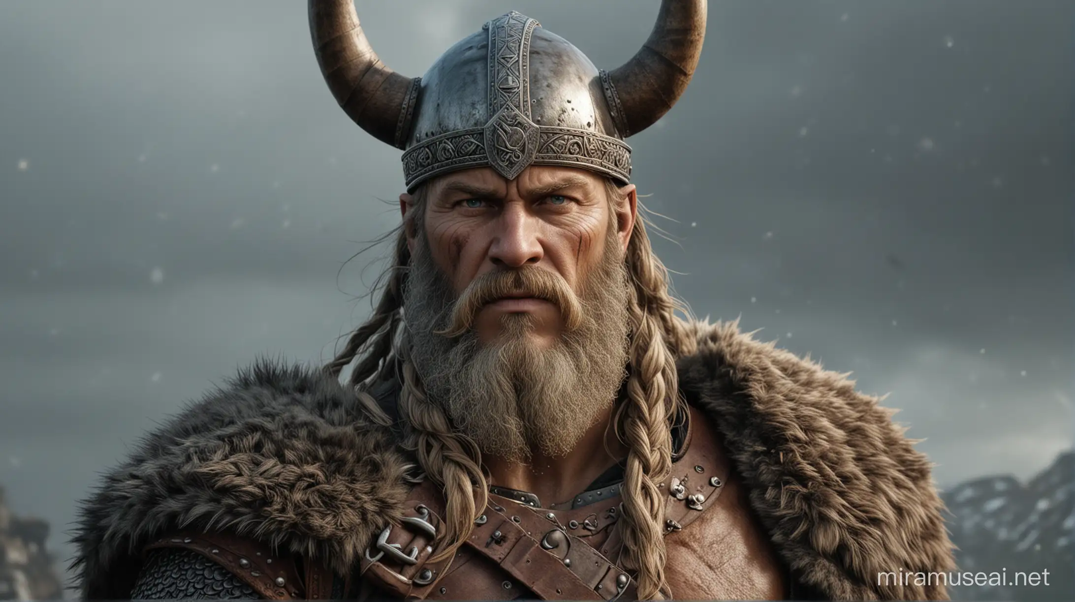 a legendary warrior and a respected leader among the Vikings photorealistic, vibrant, --ar 16:9 --seed 254 --v 5.0