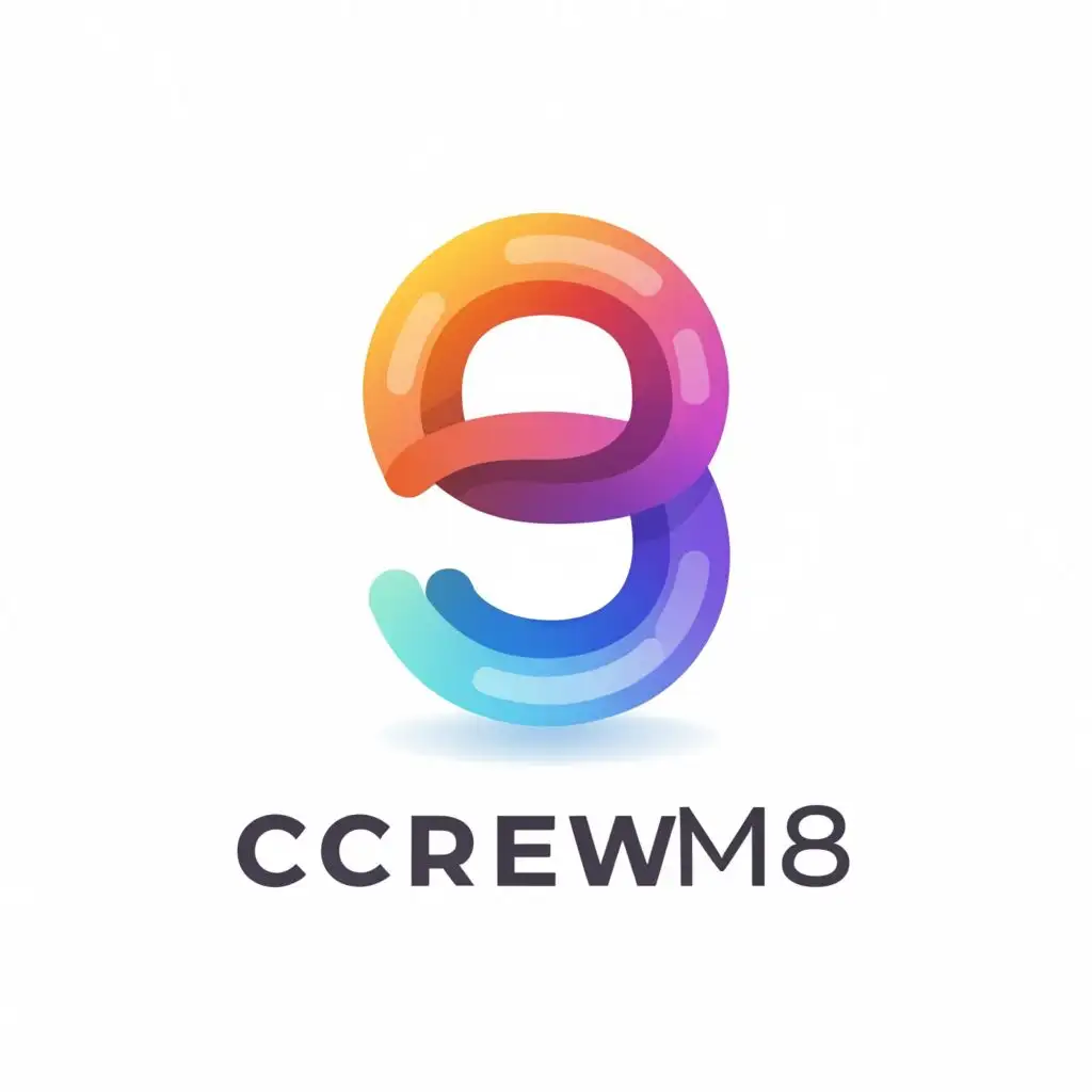 logo, ios logo, a sleek horizontal number '8' seamlessly blending from a subtle orange to light purple gradient, modern aesthetic with smooth lines, ensuring a visually appealing and contemporary design, white background, with the text "crewm8", typography, be used in Internet industry