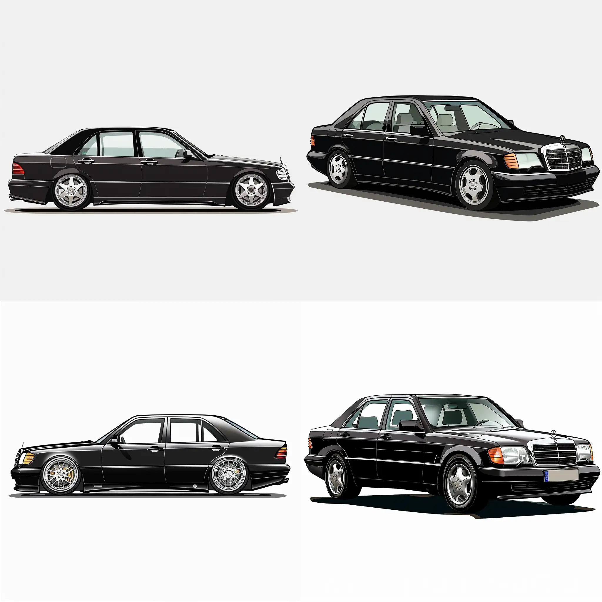 Sleek-2D-Illustration-Black-Mercedes-Benz-W140-S320-on-Clean-White-Background