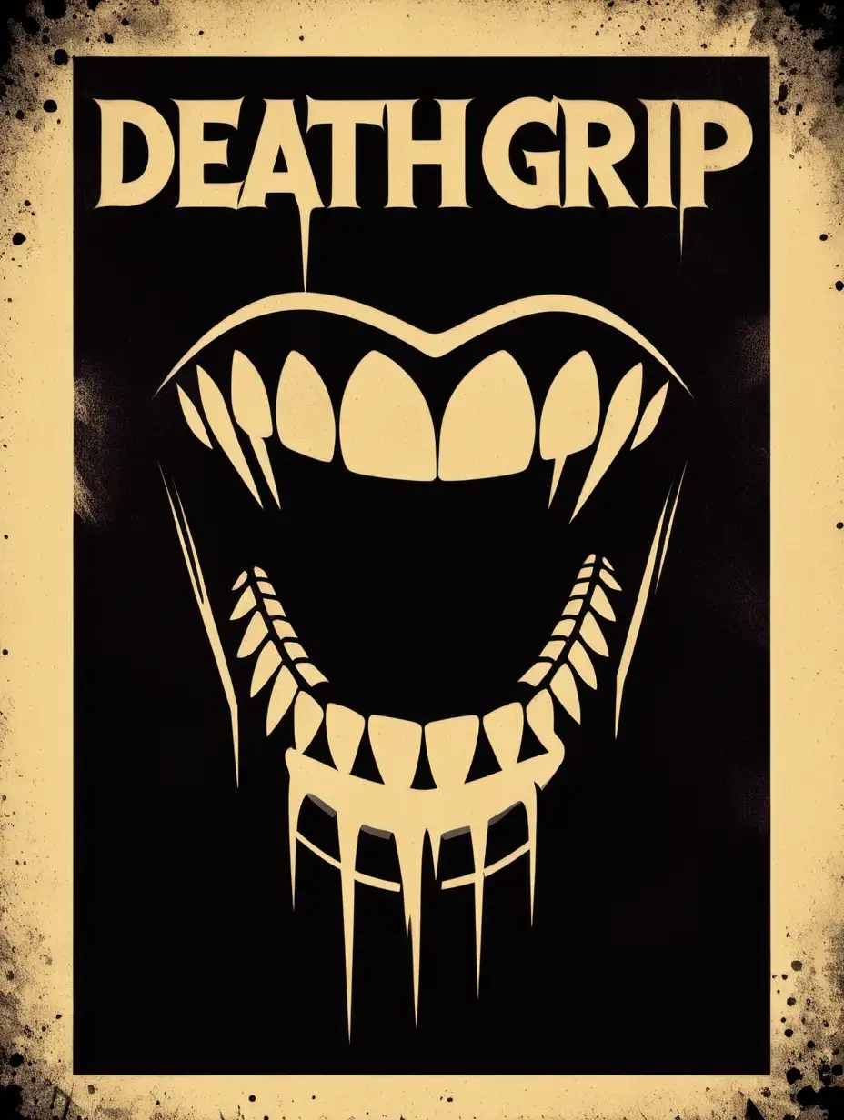 Deathgrip, stencil, simple, minimalist, vector art, negative space, movie poster, vampire teeth, grindhouse