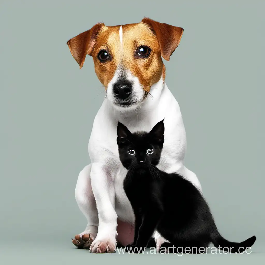 Playful-Jack-Russell-Terrier-Befriending-Adorable-Black-Cat