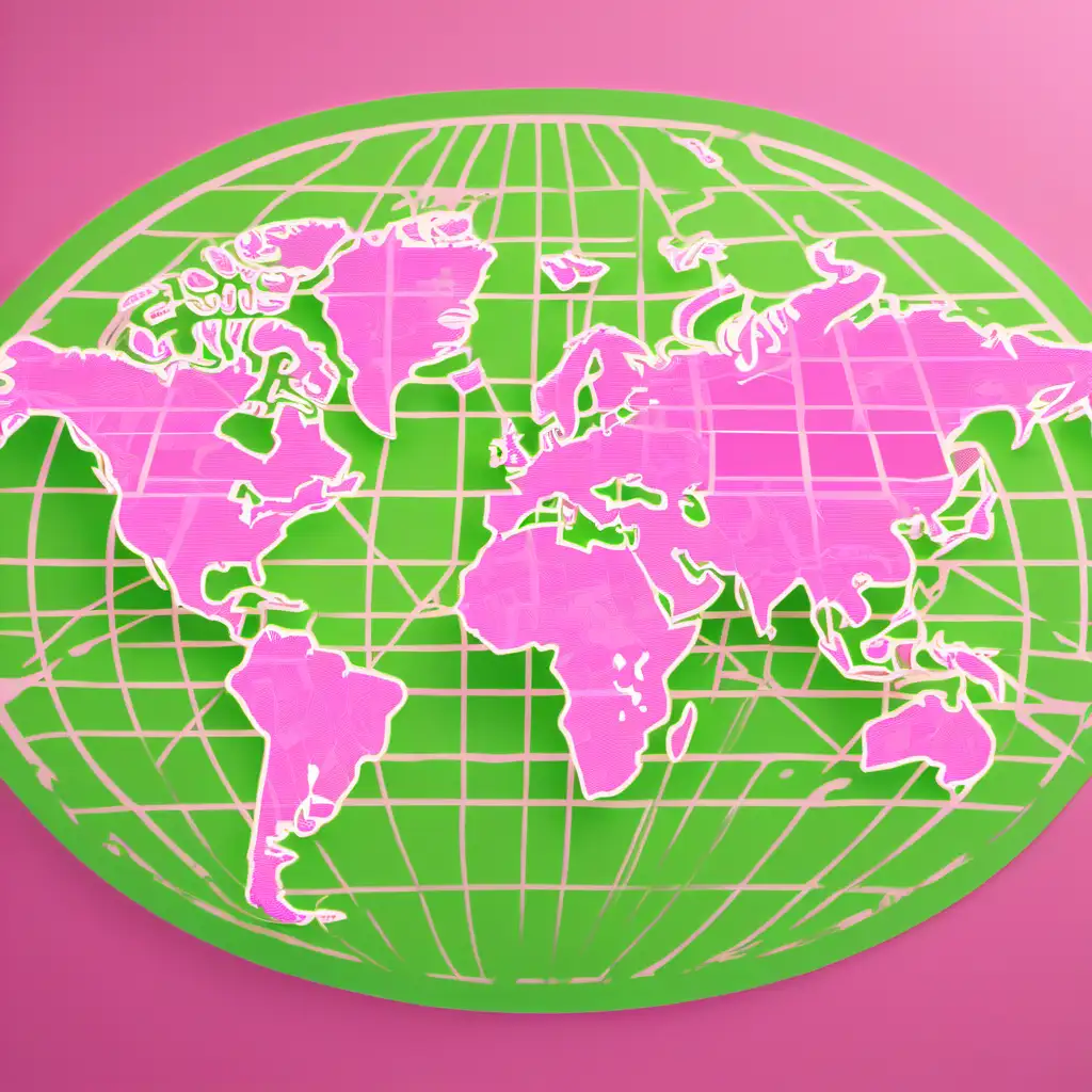 Vibrant Pink and Green World Map Artwork