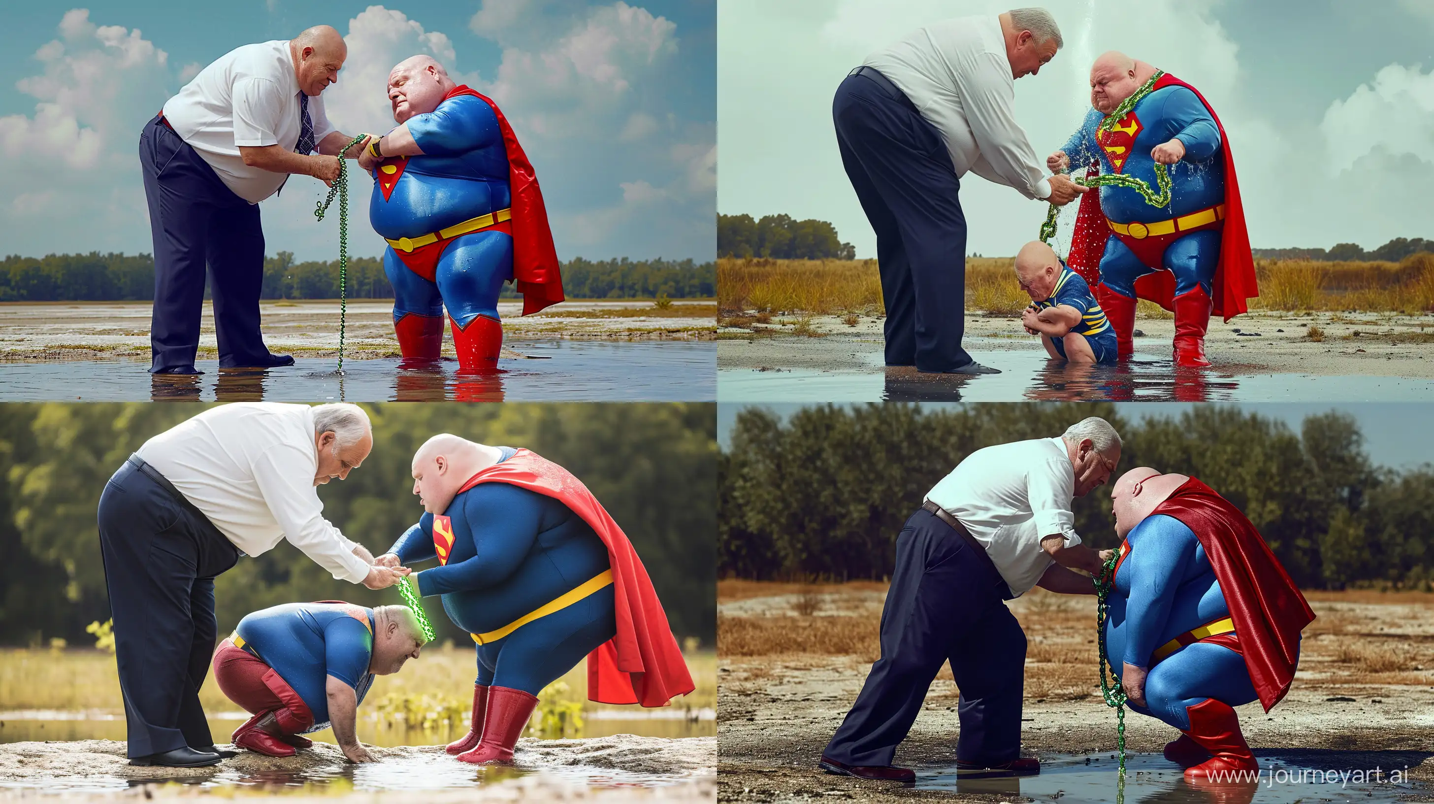 Elderly-Man-Assisting-Superhero-in-Unique-Water-Ritual