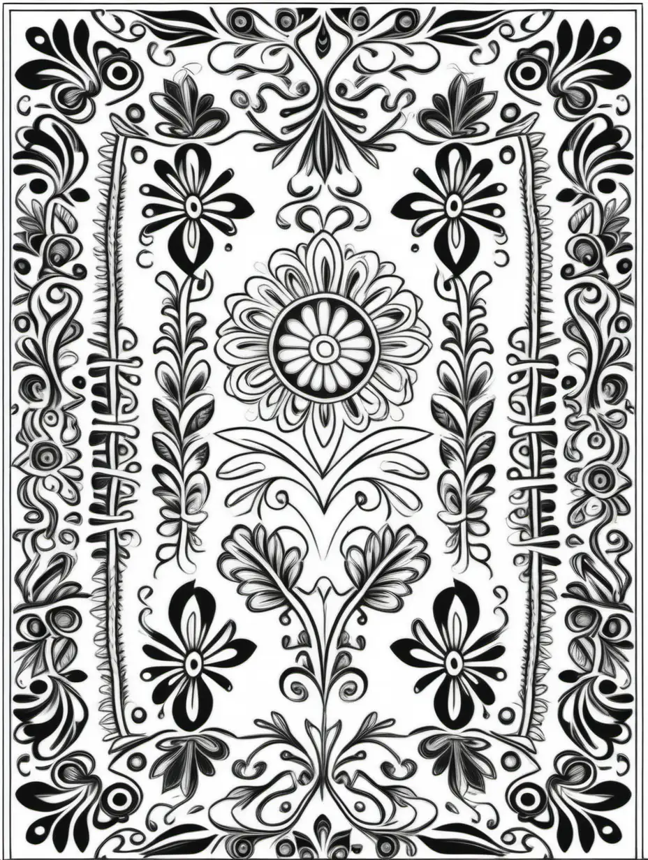 coloring page ukrainian folk table cloth pattern
