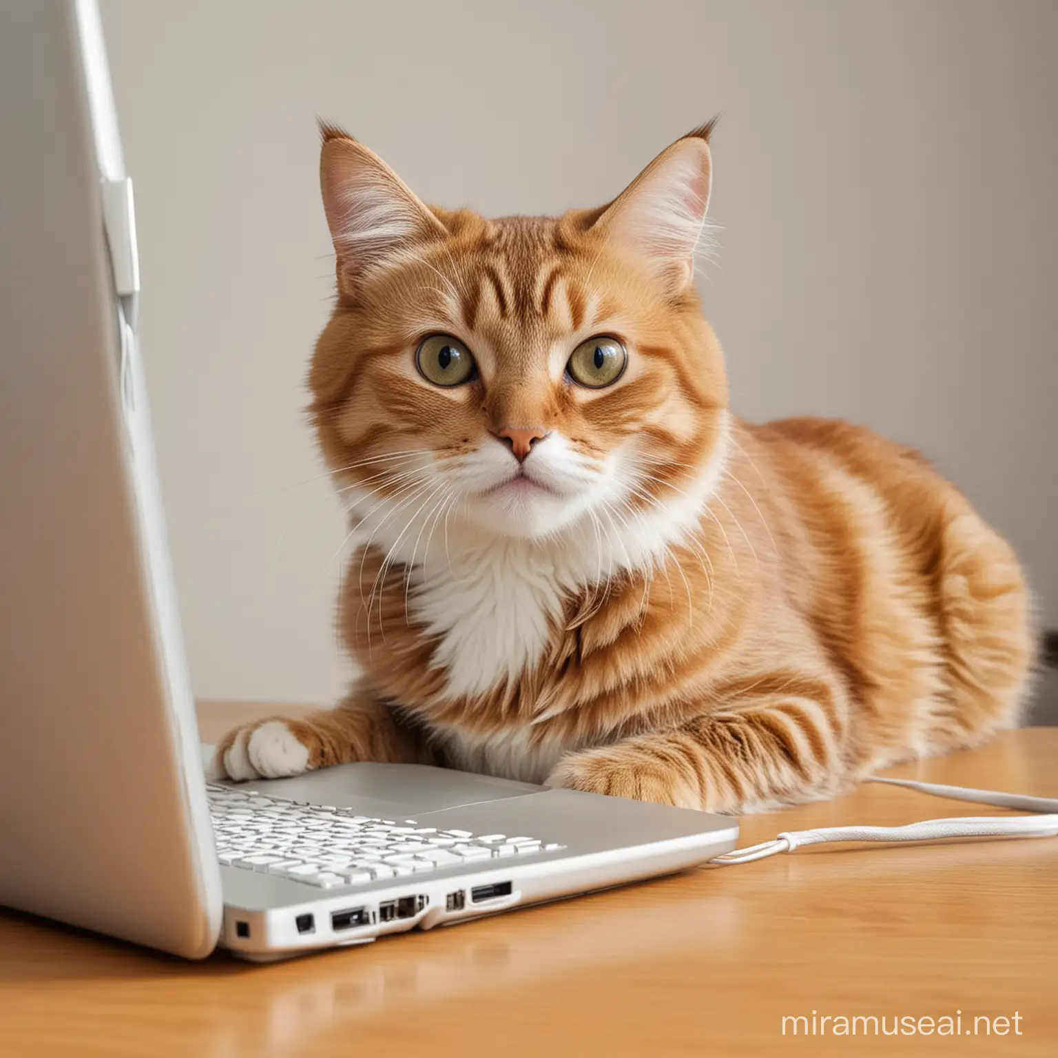 Humorous Cat Working on Computer Desk