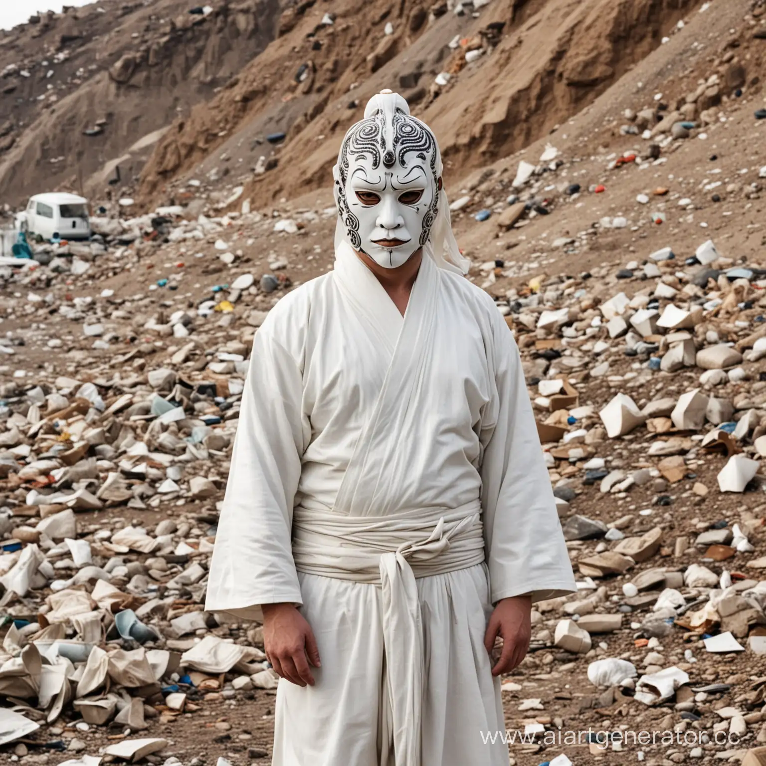 Kabuki-Masked-Man-Battling-Wokis-in-Garbage-Dump