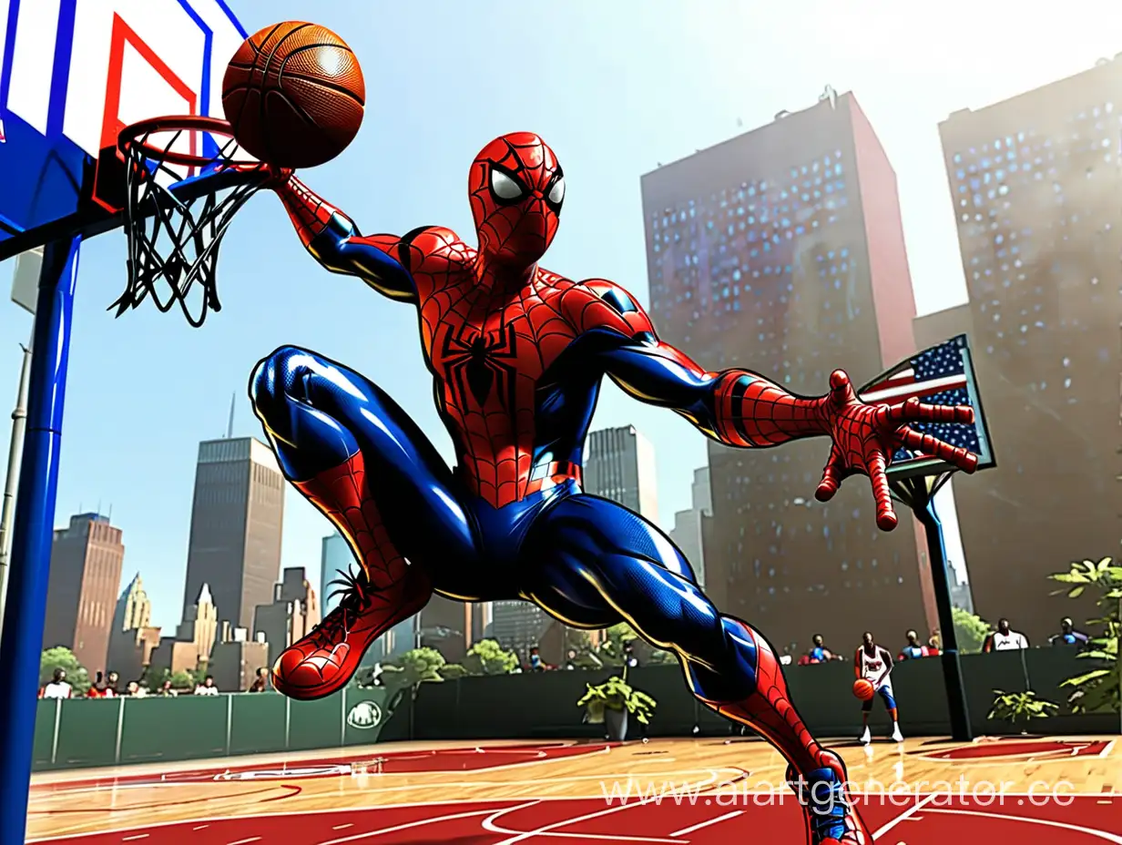 Spider-Man is playing basketball NBA