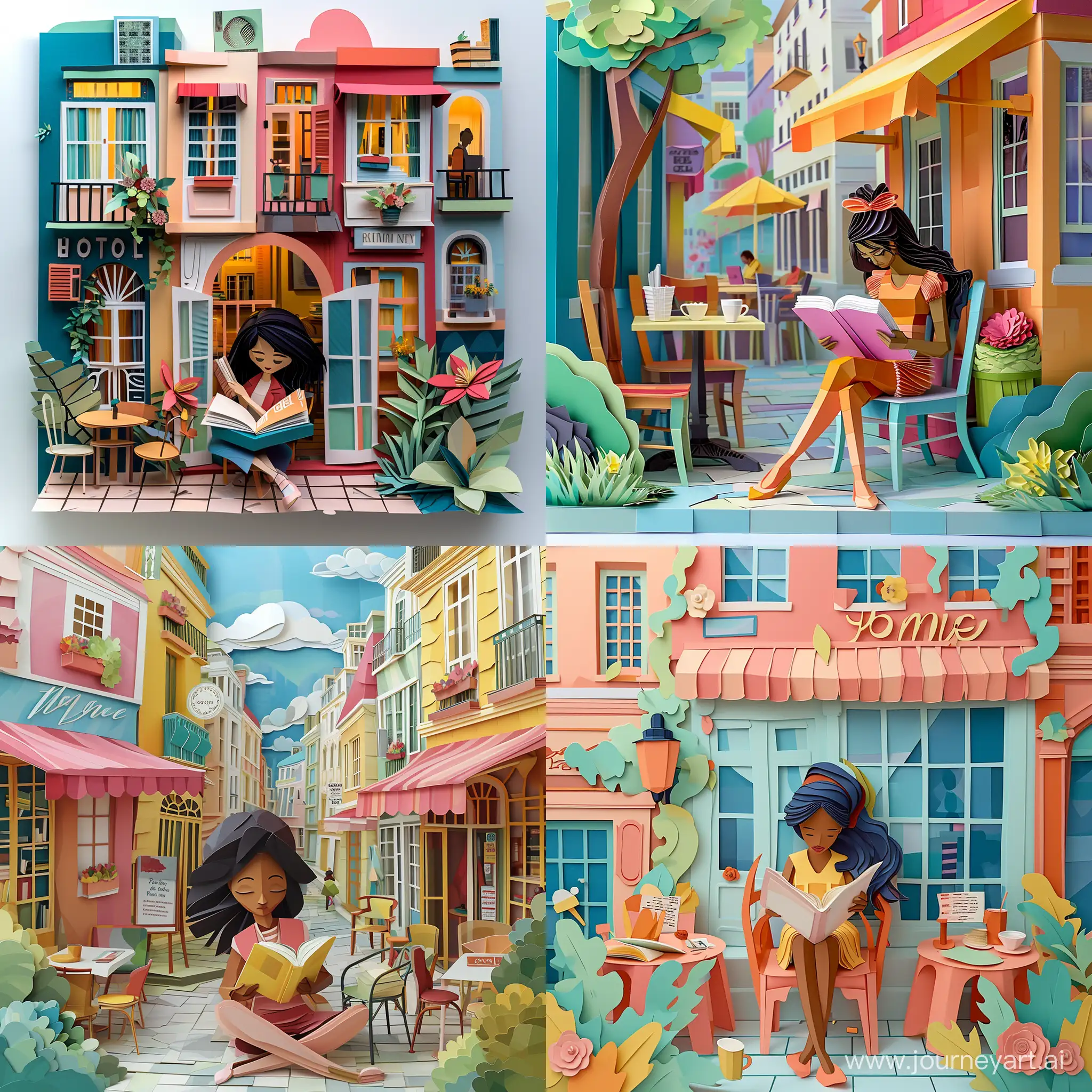 Afrofuturistic-Outdoor-Reading-Scene-Whimsical-Multilayered-Paper-Sculpture
