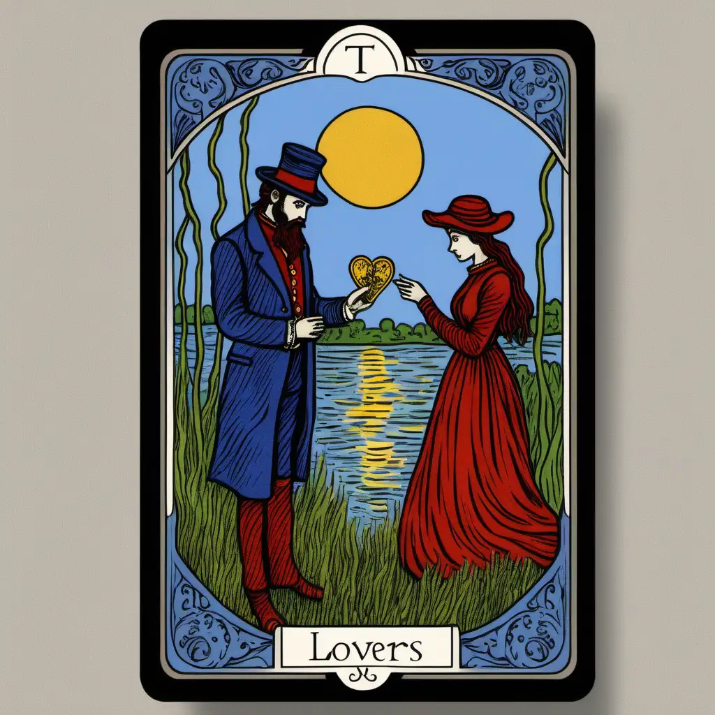 Lovers tarot card, in the style of Monet


