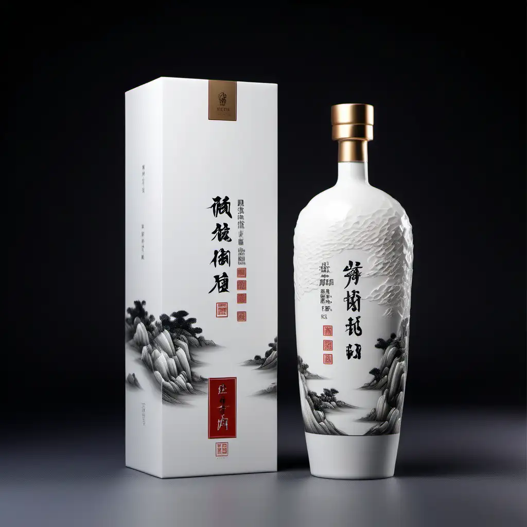 Chinese modern health liquor packaging design, high end liquor, photograph images, high details, minimalism texture, white ceramic