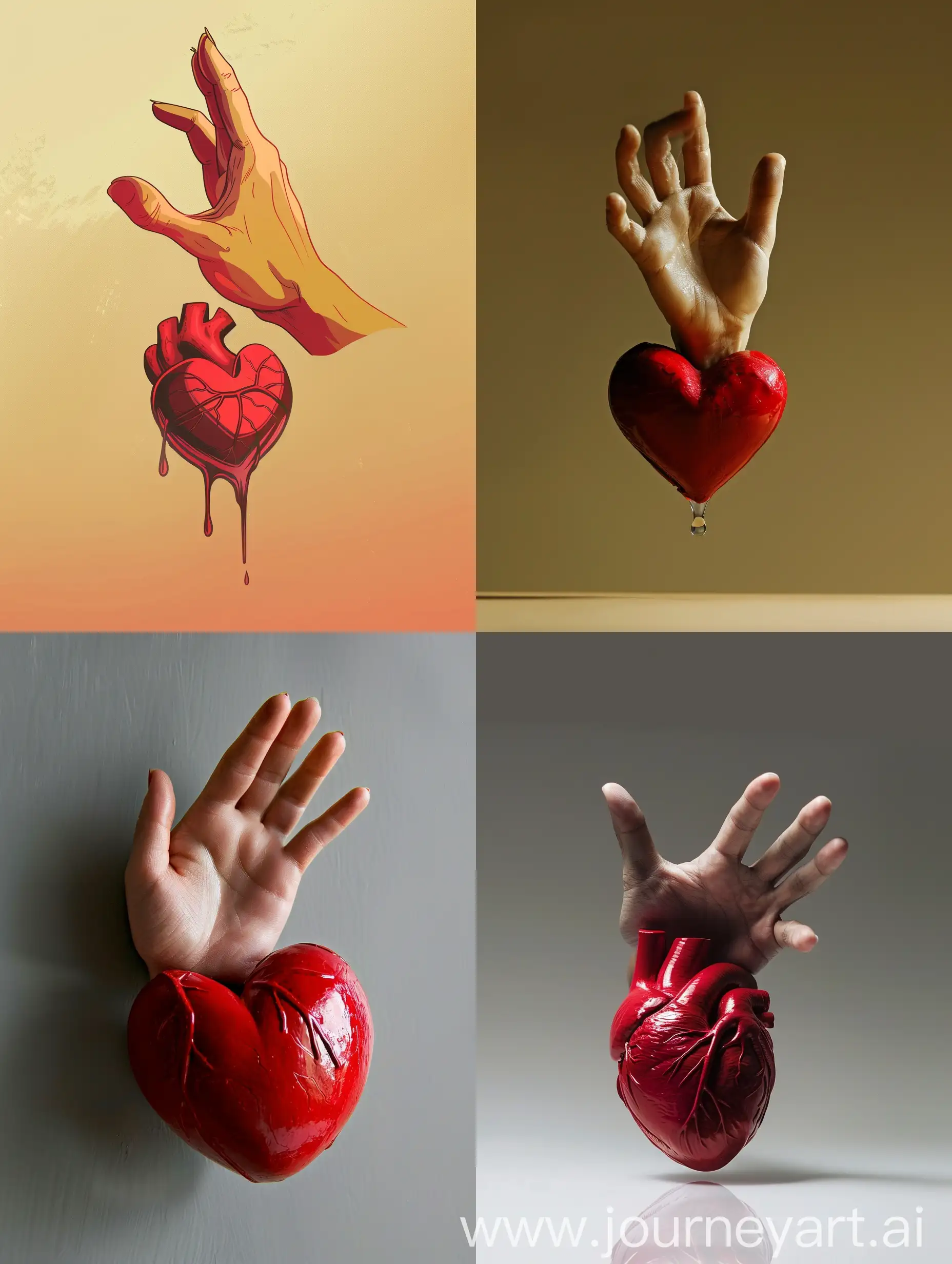 A hand coming out of a heart trying to reach out for love