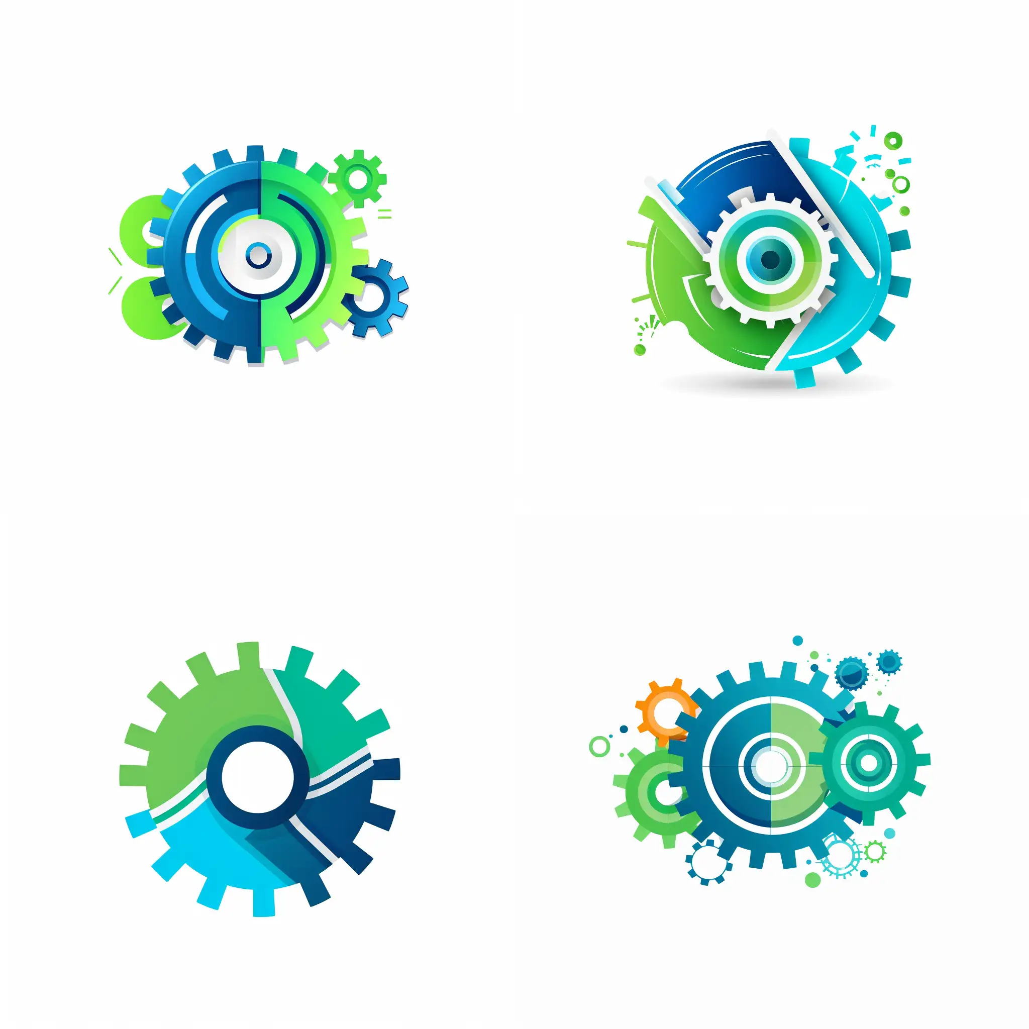 The logo consists of a sleek, interconnected gear system in vibrant shades of blue and green, symbolizing efficiency and growth. Within the gears, include subtle icons representing various business tasks like accounting, scheduling, and data sorting. To emphasize the customer journey, incorporate a stylized arrow moving seamlessly through the gears.