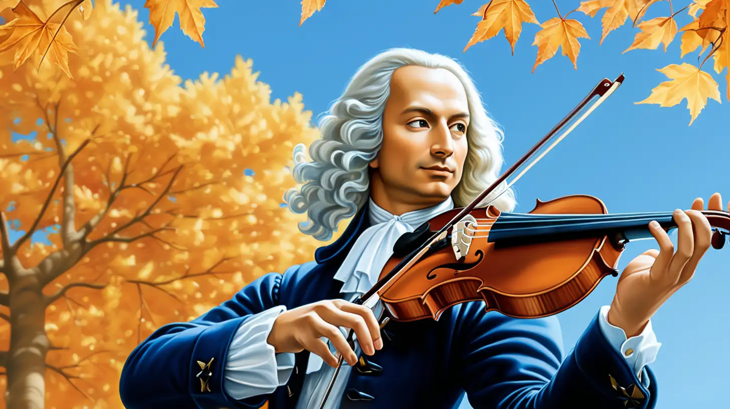 Antonio Vivaldi Playing Violin in Golden Autumn Landscape