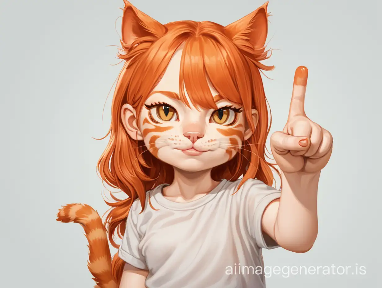рыжая девушка-кошка показывающая средний палец в кадр