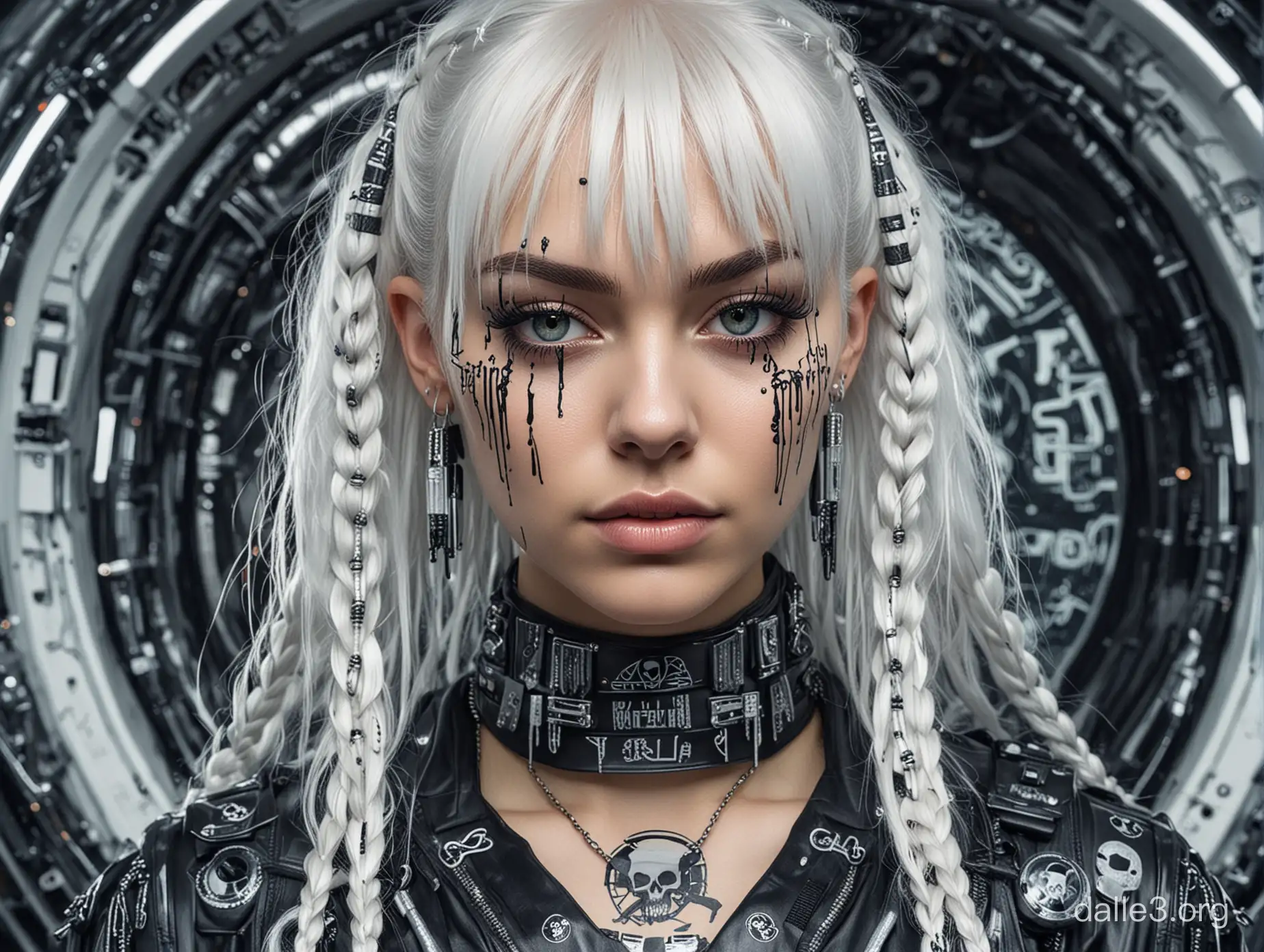 Chrome Girl Symbiosis Cyborg with White Hair Bangs and Braids in ...