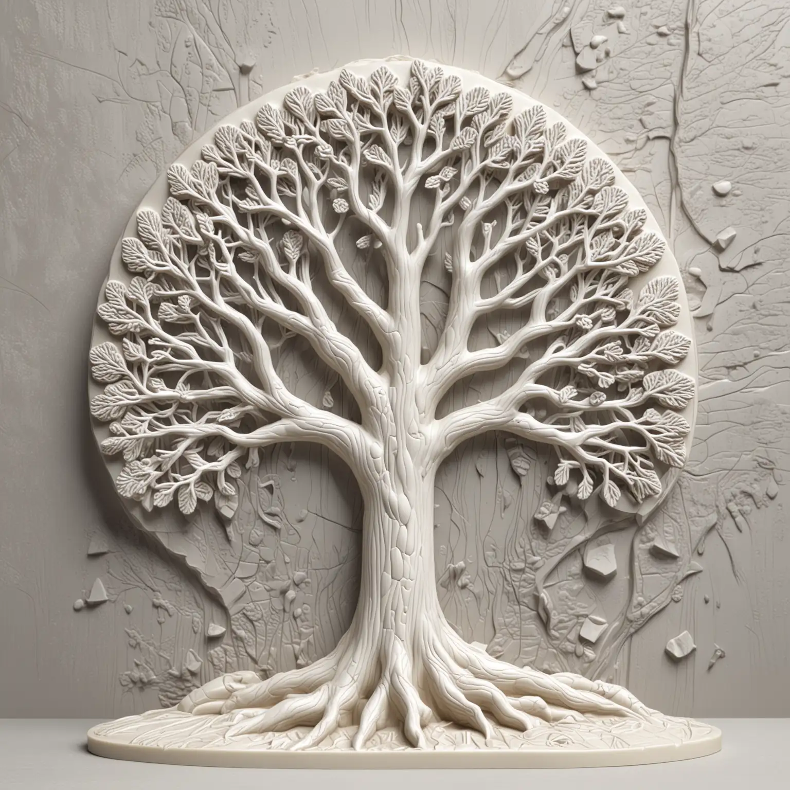tree  with no leaves, carved in translucent white chocolate, 3d relief, topographical gray scale, no background, no border