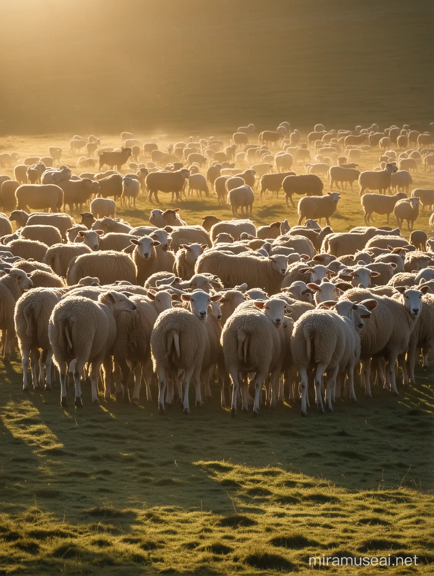 Sunset Silhouette of a Grazing Sheep Herd