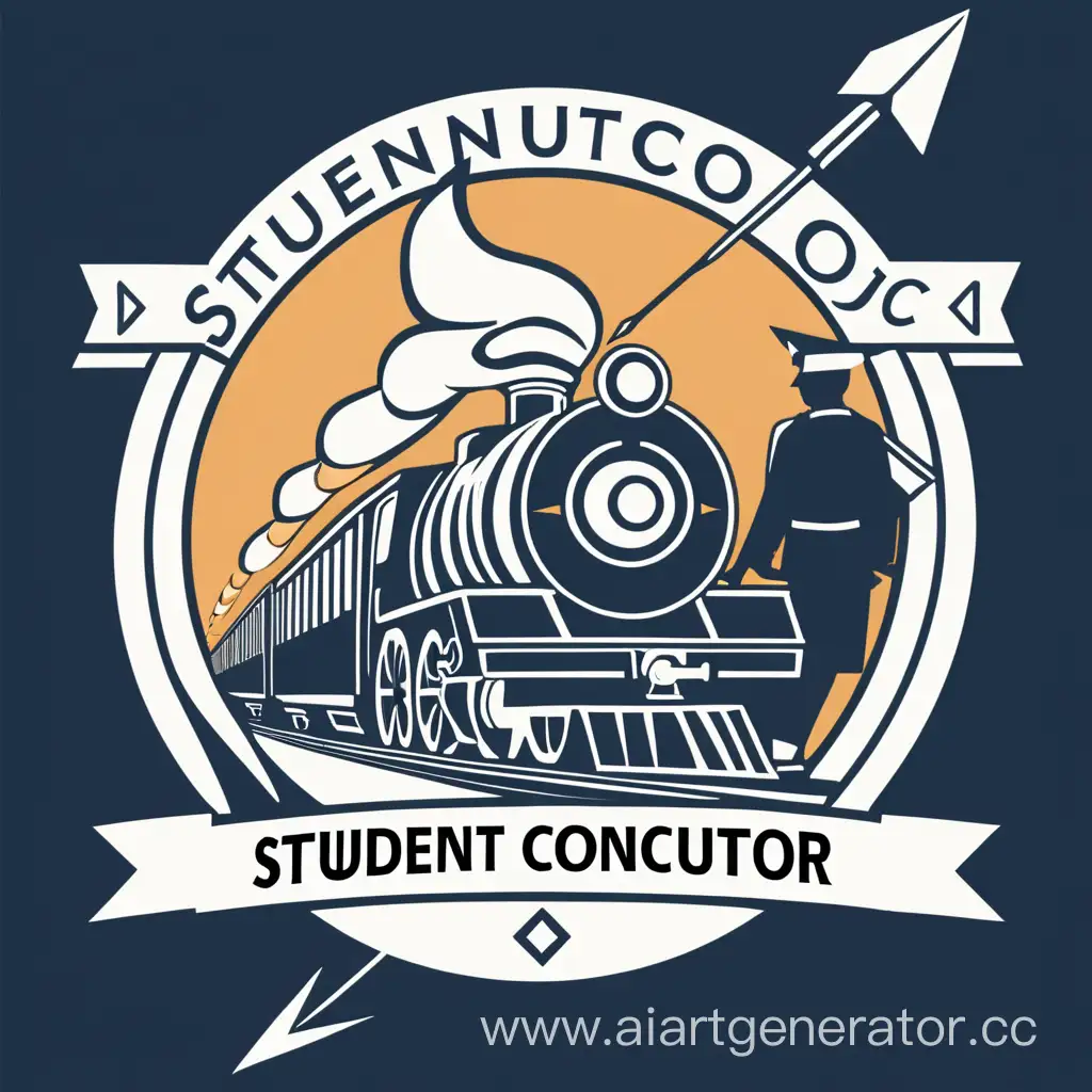 логотип студенческого отряда проводников с поездом и стрелою, логотип