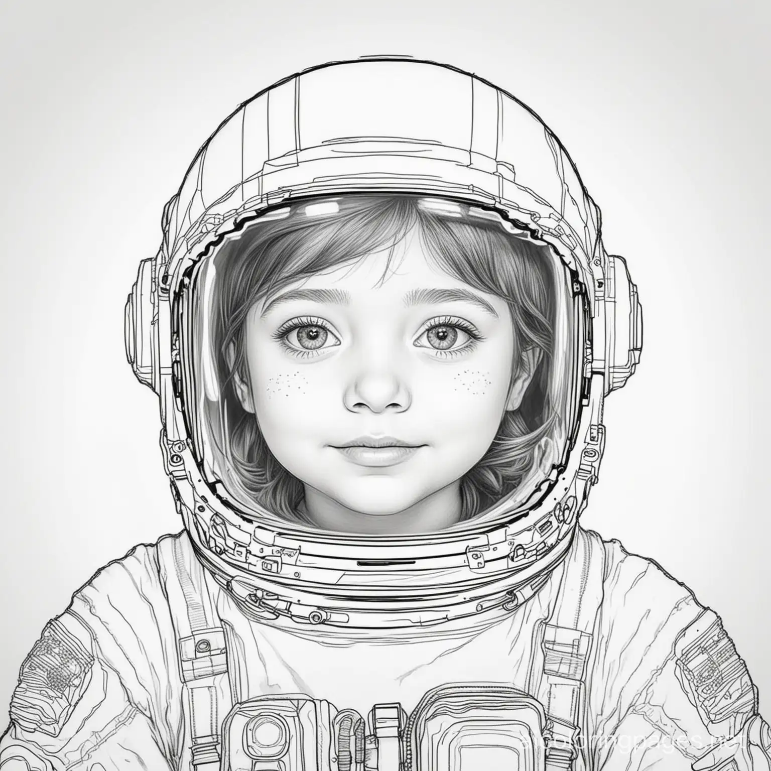 Astronaut, Coloring Page, black and white, line art, white background, Simplicity, Ample White Space. The background of the coloring page is plain white to make it easy for young children to color within the lines. The outlines of all the subjects are easy to distinguish, making it simple for kids to color without too much difficulty