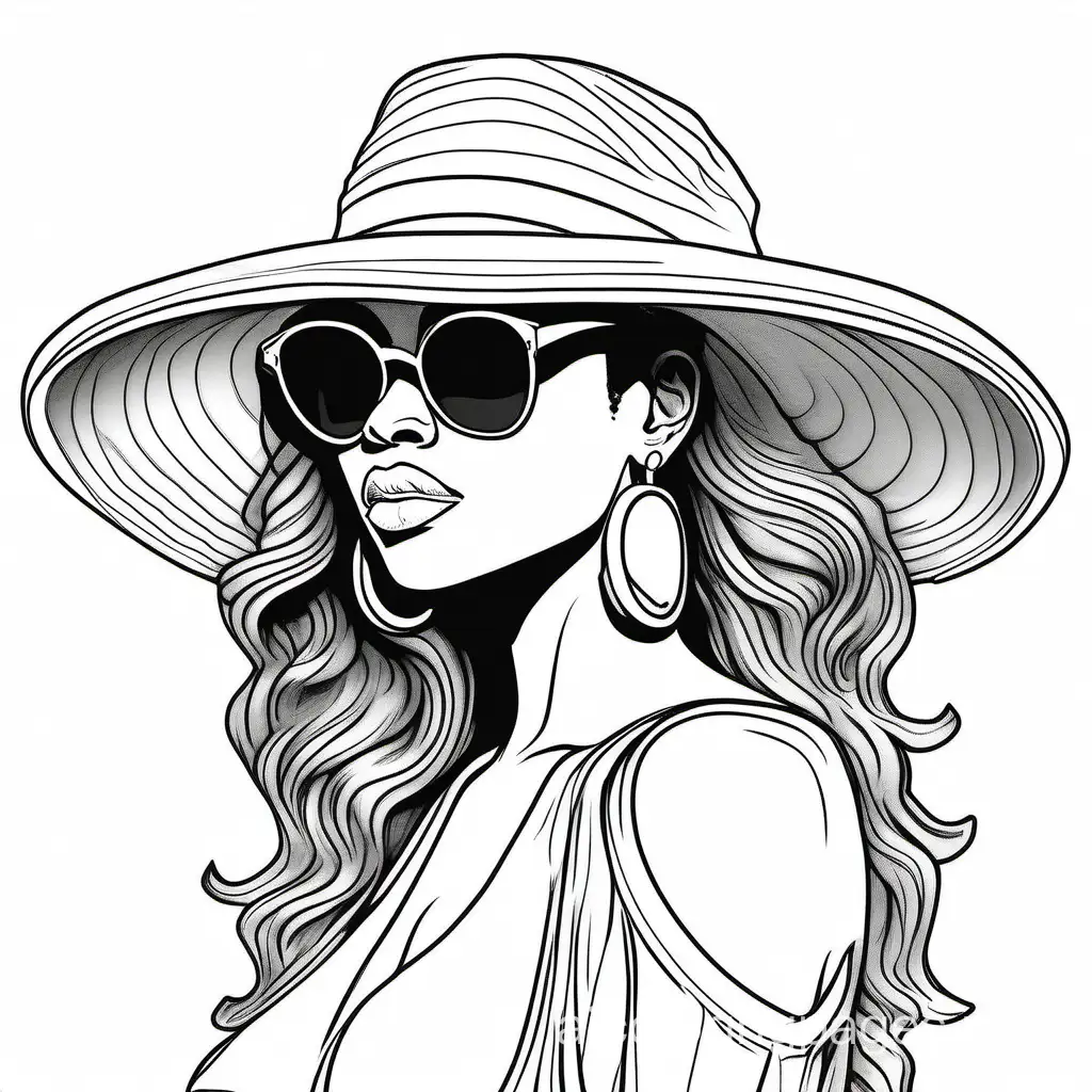 Stylish-Woman-of-Color-Wearing-Big-Hat-and-Shades-Coloring-Page