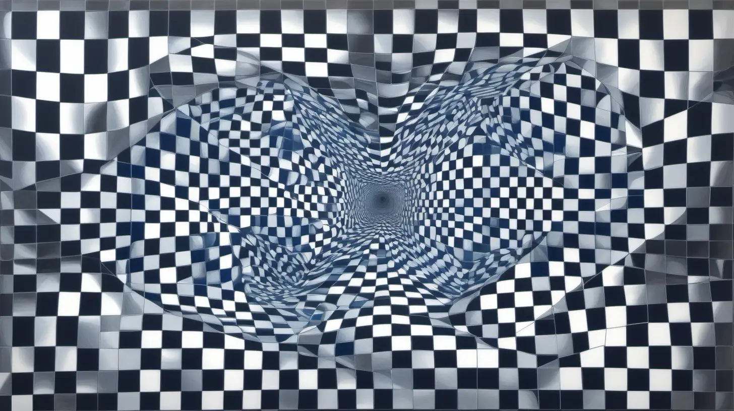 using colors silver grey and blue create an geometric op art image in the style of vaserely