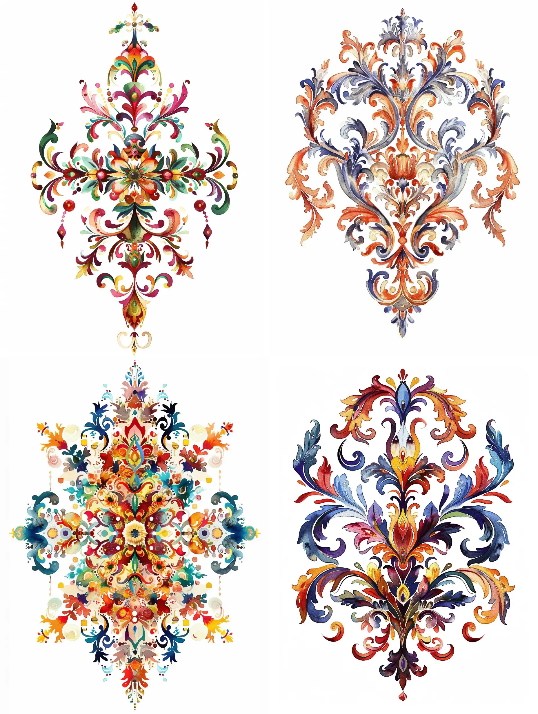 Ornamental-Symmetrical-Geometric-Baroque-Watercolor-Illustration-on-White-Background