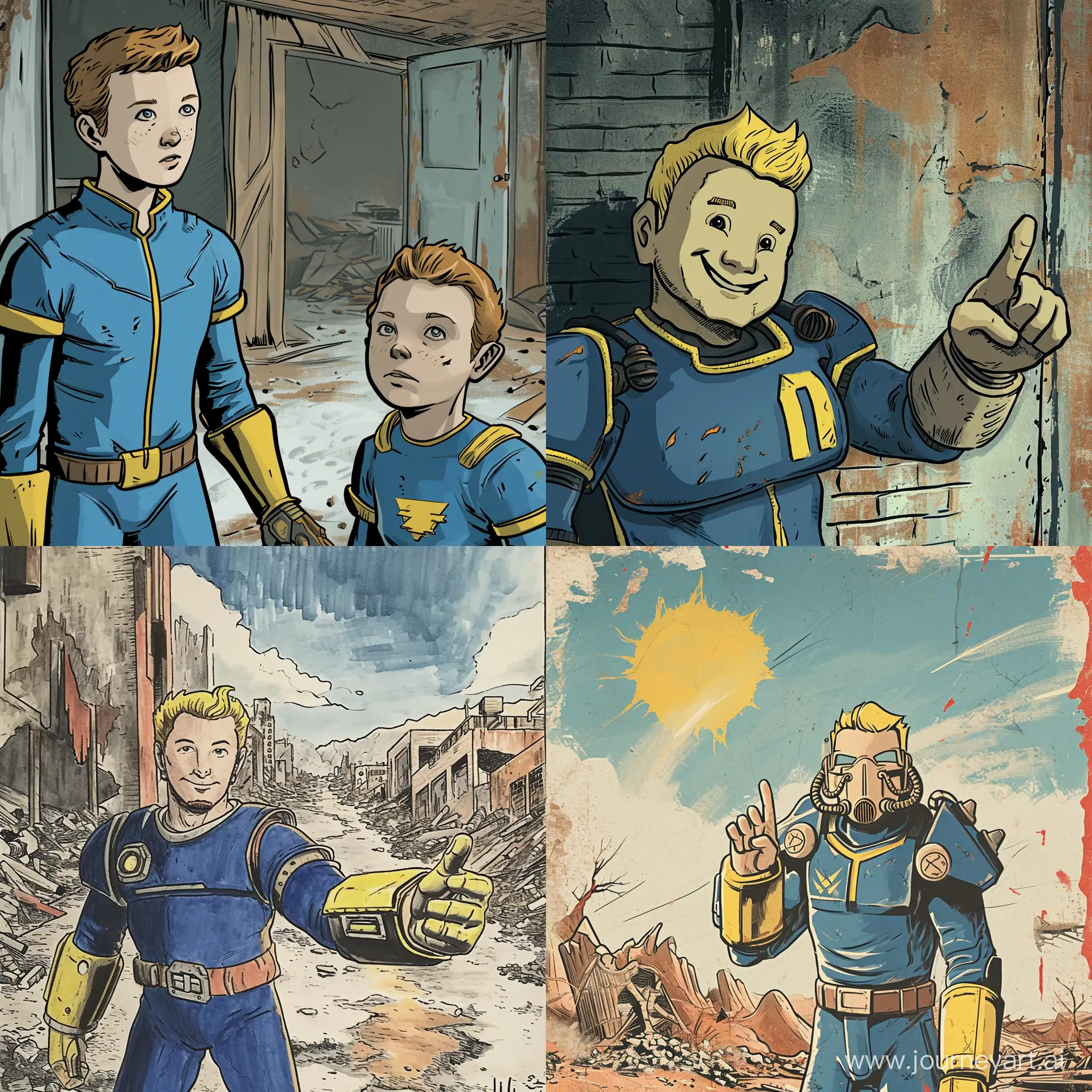 PostApocalyptic-Comic-Art-Fallout-Style-with-Vault-Dwellers